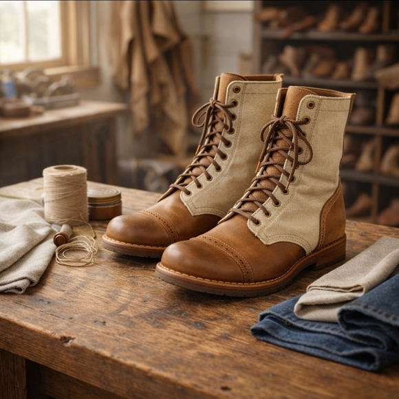 Vintage Shoe Company Molly Jump Boot 8.5 Made in USA Canvas Leather Heritage - Picture 5 of 16